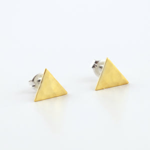 Hammered Brass Triangle Post Earrings