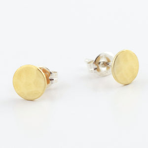 Brass Circle Stud Earrings--Traditional Hammered Texture