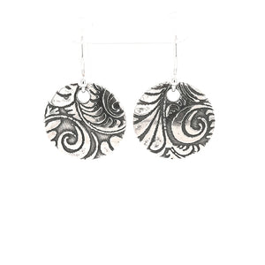 Tooled Leather Textured Drop Earrings - Silver