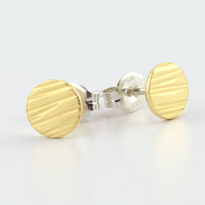 Brass Circle Stud Earrings--Lines Texture