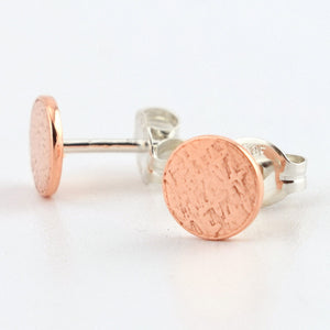 Copper Circle Stud Earrings--Stardust Texture