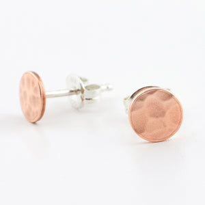 Copper Circle Stud Earrings--Traditional Hammered Texture