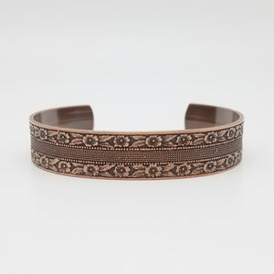 LIMITED EDITION  Floral and Dots Stripe Copper Cuff Bracelet - Vintage Modern Collection